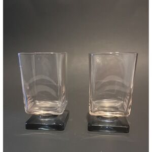 Vtg MCM Di Saronno Pink Tint Blue Pedestal Cocktail Cordial Glasses Set Of 2